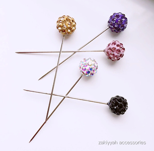 泽克叶定制时尚盖头大头针头巾别针球针镶钻百搭彩色针