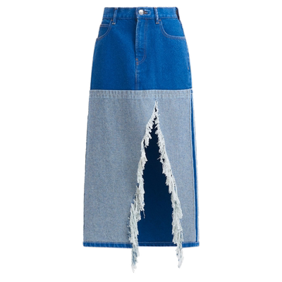 【特享】MARNI 女士牛仔拼色开叉半身裙