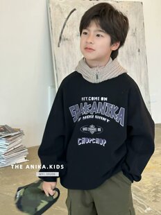 断码清仓 Anika阿尼卡男女童装冬款一体绒韩版宽松圆领卫衣无帽子
