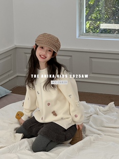 断码清仓Anika阿尼卡童装2025年冬款女童韩版宽松一体绒小熊卫衣