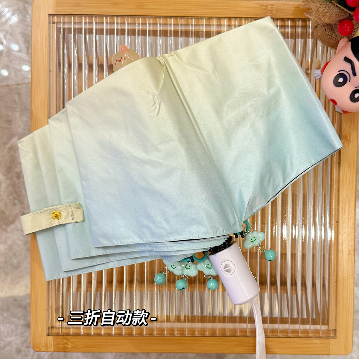 云朵响铃雨伞晴雨两用女高颜值折叠全自动太阳伞夜光学生可爱防晒