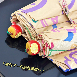 给咬 雨伞女晴雨两用学生折叠全自动太阳伞高颜值可爱ins 红苹果