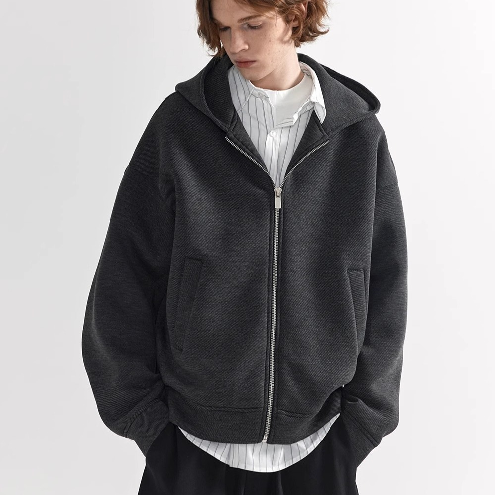 可乐生活CARPEM秋季挺括空气层设计感弯刀袖简约连帽拉链卫衣男女