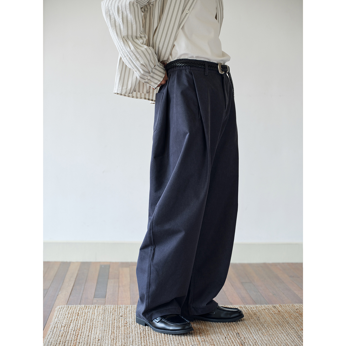 可乐生活CARPEM 原创设计 前后折仿牛仔宽松直筒弯刀百搭休闲裤男