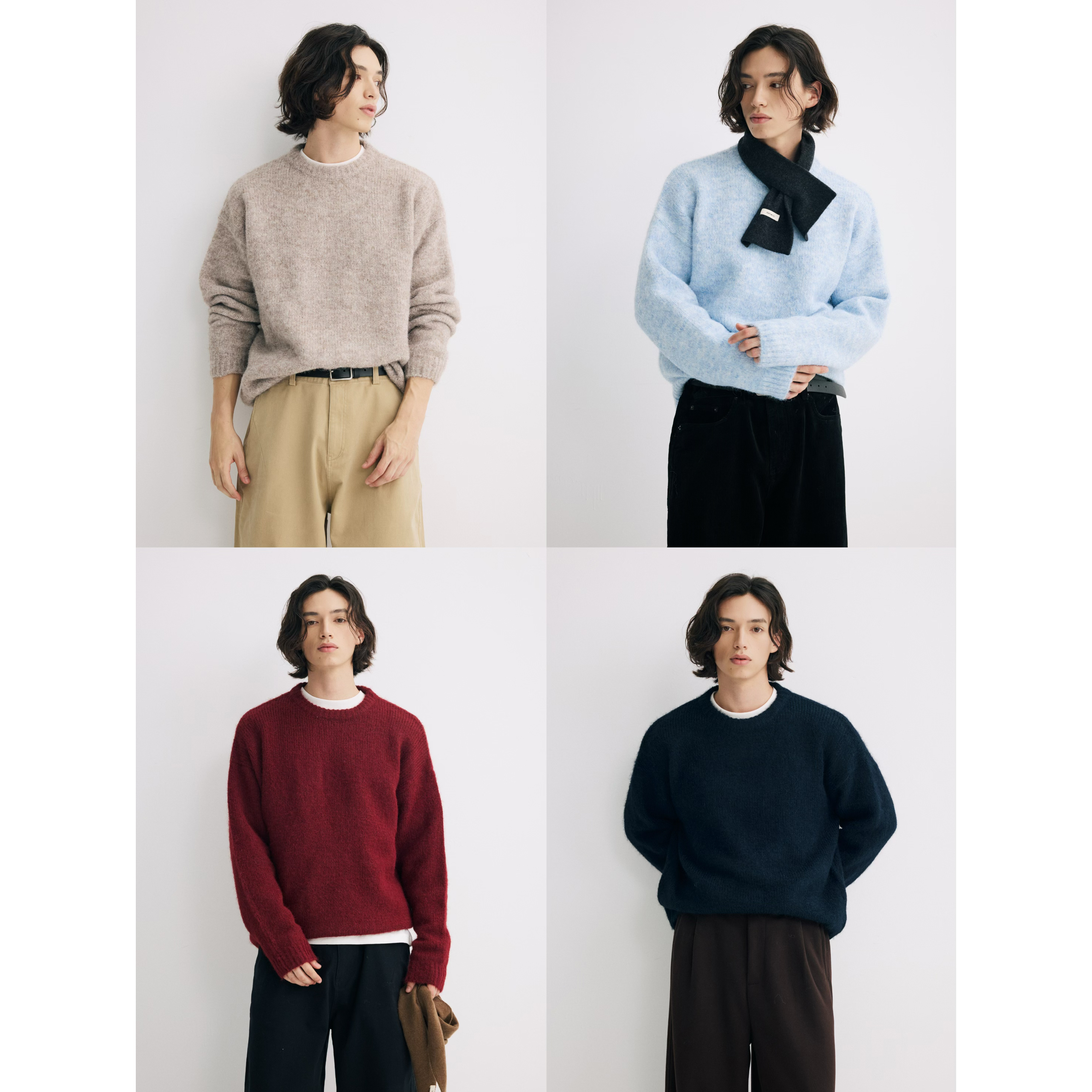 可乐生活CARPEM冬季四色绵羊毛基础百搭日系圆领宽松打底毛衣男女