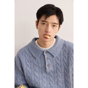 可乐生活CARPEM秋冬美丽诺羊毛姣花日系复古POLO宽松短款毛衣男女