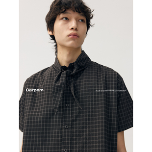 衬衫 可乐生活CARPEM 复古绑带100%棉短袖