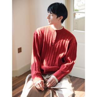 可乐生活CARPEM 秋冬复古撞色绞花立领假两件polo领毛衣男女同款