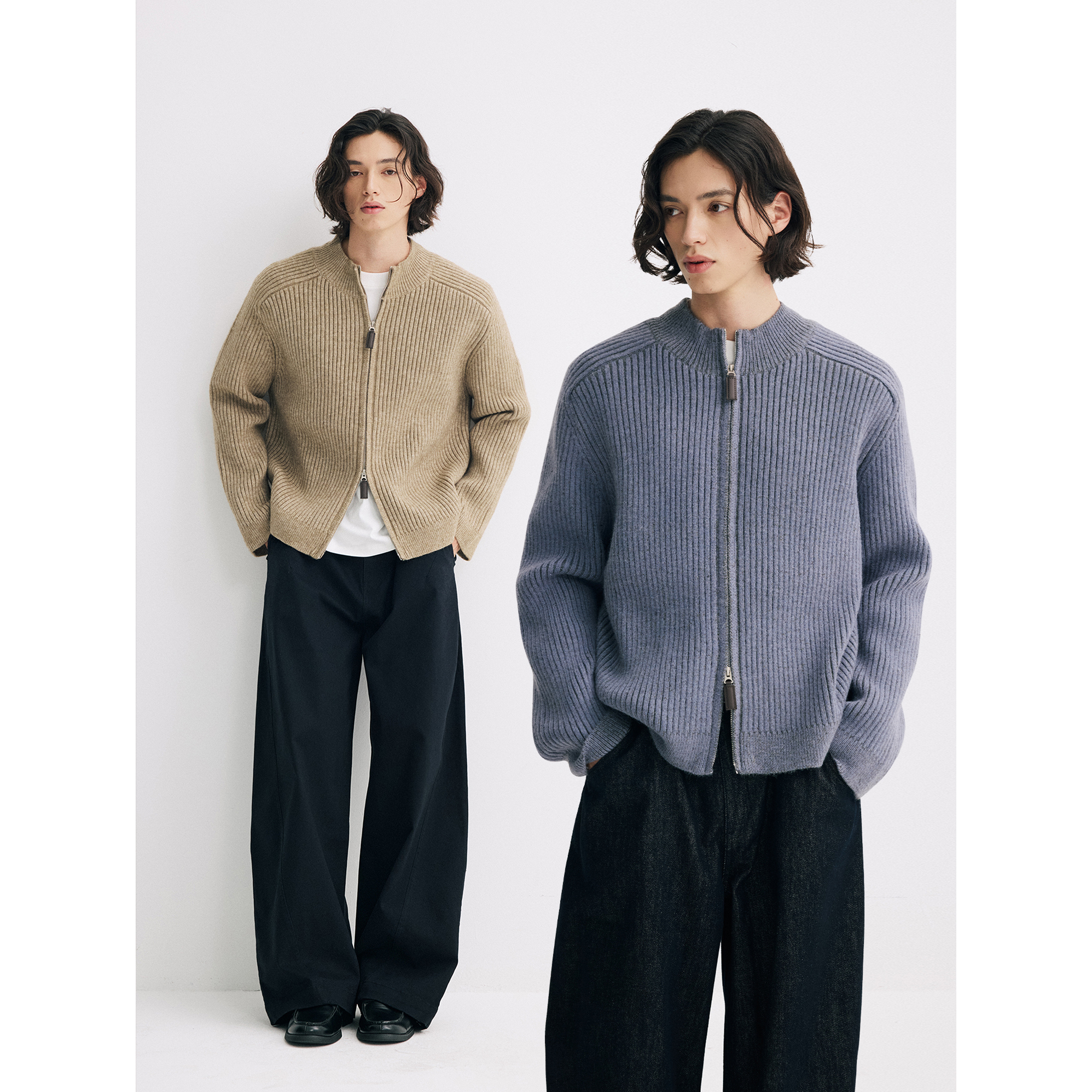 可乐生活CARPEM 四级抗起球 北极绒双开拉链毛衣冬季复古针织外套