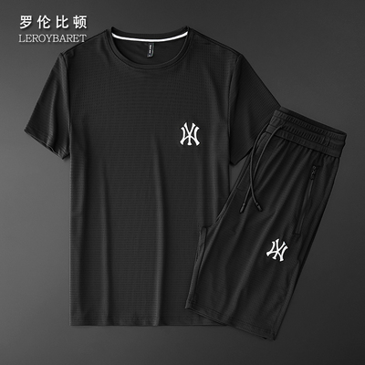 夏季冰丝休闲运动两件套短袖短裤