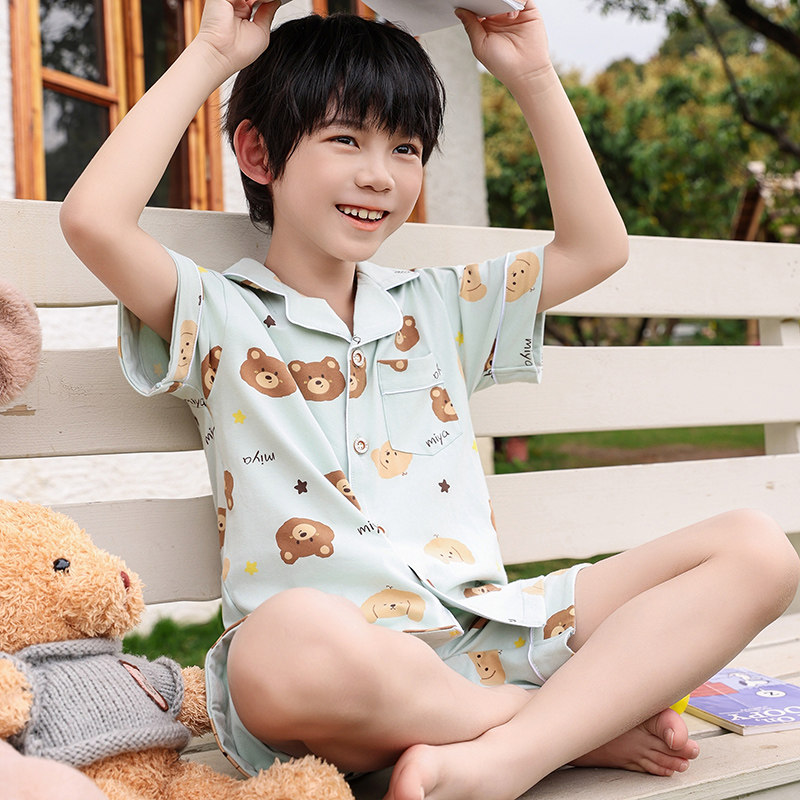 儿童睡衣夏季男童纯棉短袖短裤家居服套装男孩全棉宝宝空调服夏天