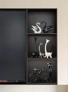 现代轻奢陶瓷天鹅酒柜摆件