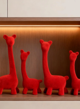 高级感小众轻奢植绒四口鹿摆件