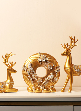 树脂梅花鹿摆件客厅电视柜酒柜装饰品发财树工艺品乔迁新居礼品