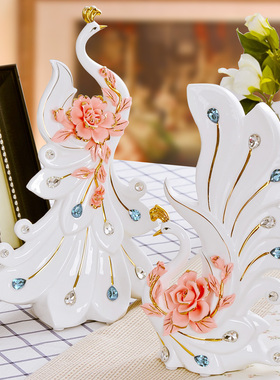 创意家居软装摆设结婚礼物客厅装饰品柜摆件陶瓷工艺摆设描金凤凰