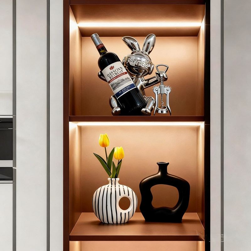 现代简约轻奢兔子红酒架摆件家居客厅餐边柜酒柜高级感小众装饰品
