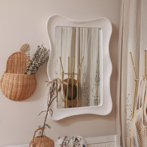 你可居法式奶油风半身镜网红壁挂镜子异形梳妆镜卧室化妆镜艺术