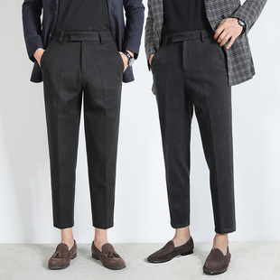 子男士 微弹西裤 百搭休闲裤 直筒保暖锥形九分裤 韩版 秋冬加厚毛呢裤