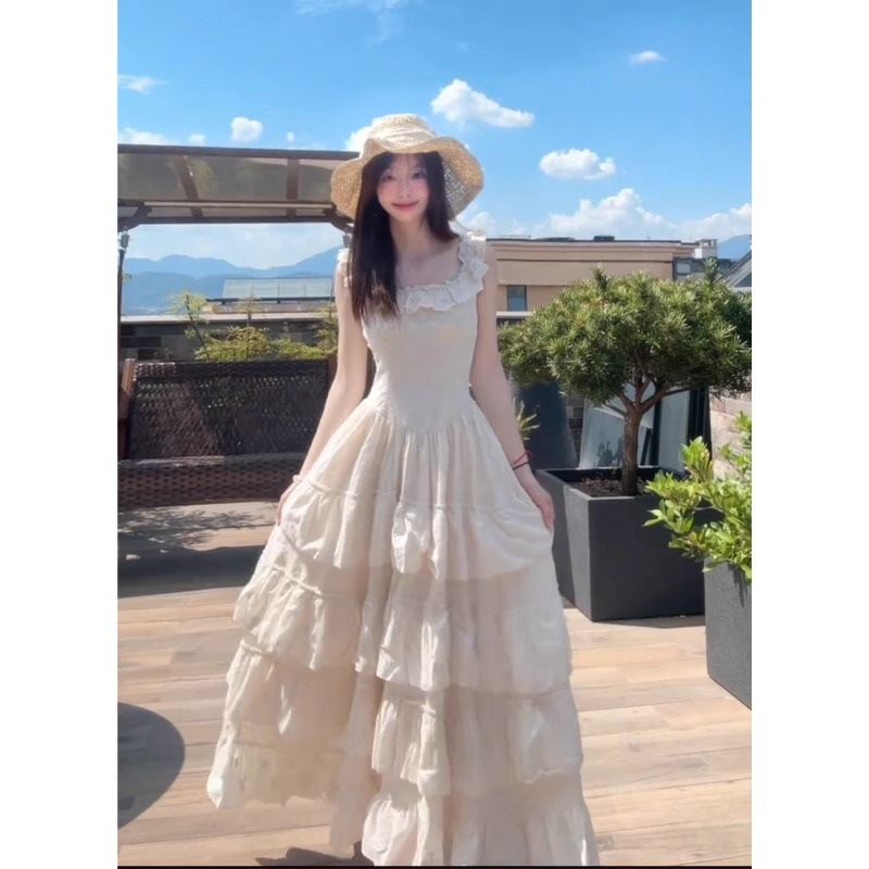 法式绝美吊带连衣裙女装夏季海边度假生日公主裙蓬蓬蛋糕长裙裙子