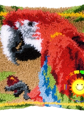 Latch Hook段段绣 /地毯绣 /小太阳/抱枕/毛线绣/靠枕/红色鹦鹉