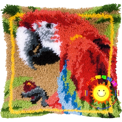 Latch Hook段段绣 /地毯绣 /小太阳/抱枕/毛线绣/靠枕/红色鹦鹉