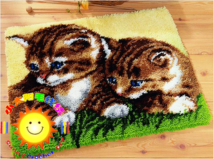 Latch Hook段段绣/毛线绣/地毯绣绒绣地垫 diy手工 坐垫 两只猫咪