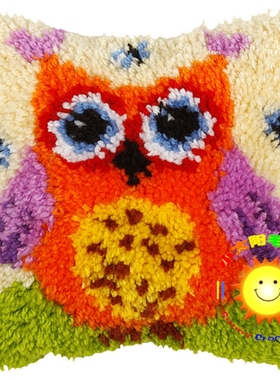 Latch Hook段段绣/毛线绣/绒绣钩针绣抱枕diy套件靠枕 红色猫头鹰