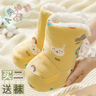 婴儿秋冬羊羔绒棉鞋 宝宝系带步前不掉保暖软底包脚套新生加厚靴子