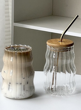 胖嘟嘟咖啡玻璃杯子带吸管 ins风家用女生高颜值喝冷水饮料奶茶杯