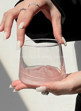 ins风富士山杯创意粉色山脉观山杯高级感玻璃杯威士忌酒杯洋酒杯