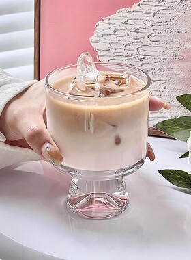 小众高脚甜品玻璃杯ins风家用高颜值可爱女拿铁咖啡杯酸奶饮品杯