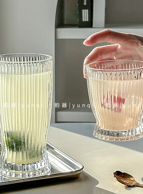 ins风玻璃杯家用小细腰条纹水杯女简约牛奶咖啡杯饮料杯洋酒杯子