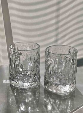ins锤纹威士忌杯冰川纹雨雾杯果汁杯咖啡冷饮杯家用玻璃水杯茶杯