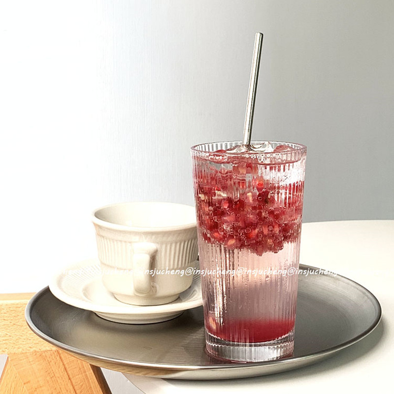 ins风日式条纹牛奶玻璃咖啡杯