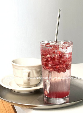 ins风咖啡杯简约日式条纹耐热牛奶玻璃水杯 果汁饮料杯子冰咖啡杯