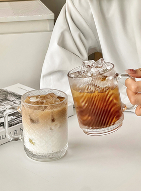 小众简约玻璃杯ins风透明带把马克杯女家用早餐咖啡拿铁喝水杯子