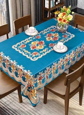 160×110cm防水防油防烫免洗餐桌布PVC纱线茶几布红色长方形台布