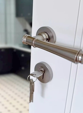 美式拉丝镍门锁室内房门锁卧室砂银色门把手欧式简约静音分体锁