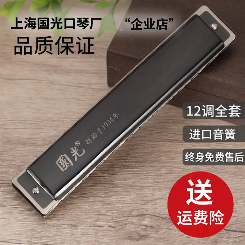 正品上海国光口琴24孔复音C调#ABDEFG学生成人专业演奏级升降套装