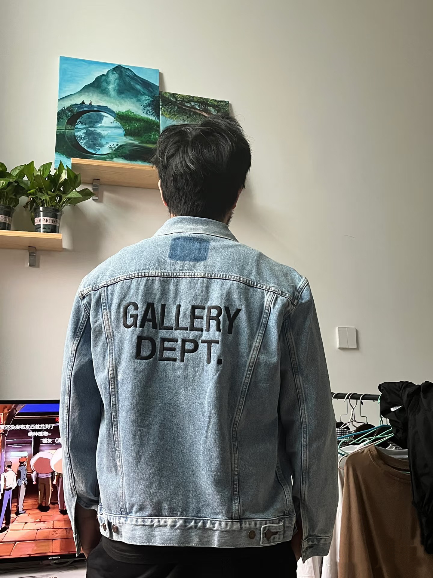 美式潮牌刺绣字母GALLDept牛仔外套男士宽松休闲百搭翻领夹克上衣