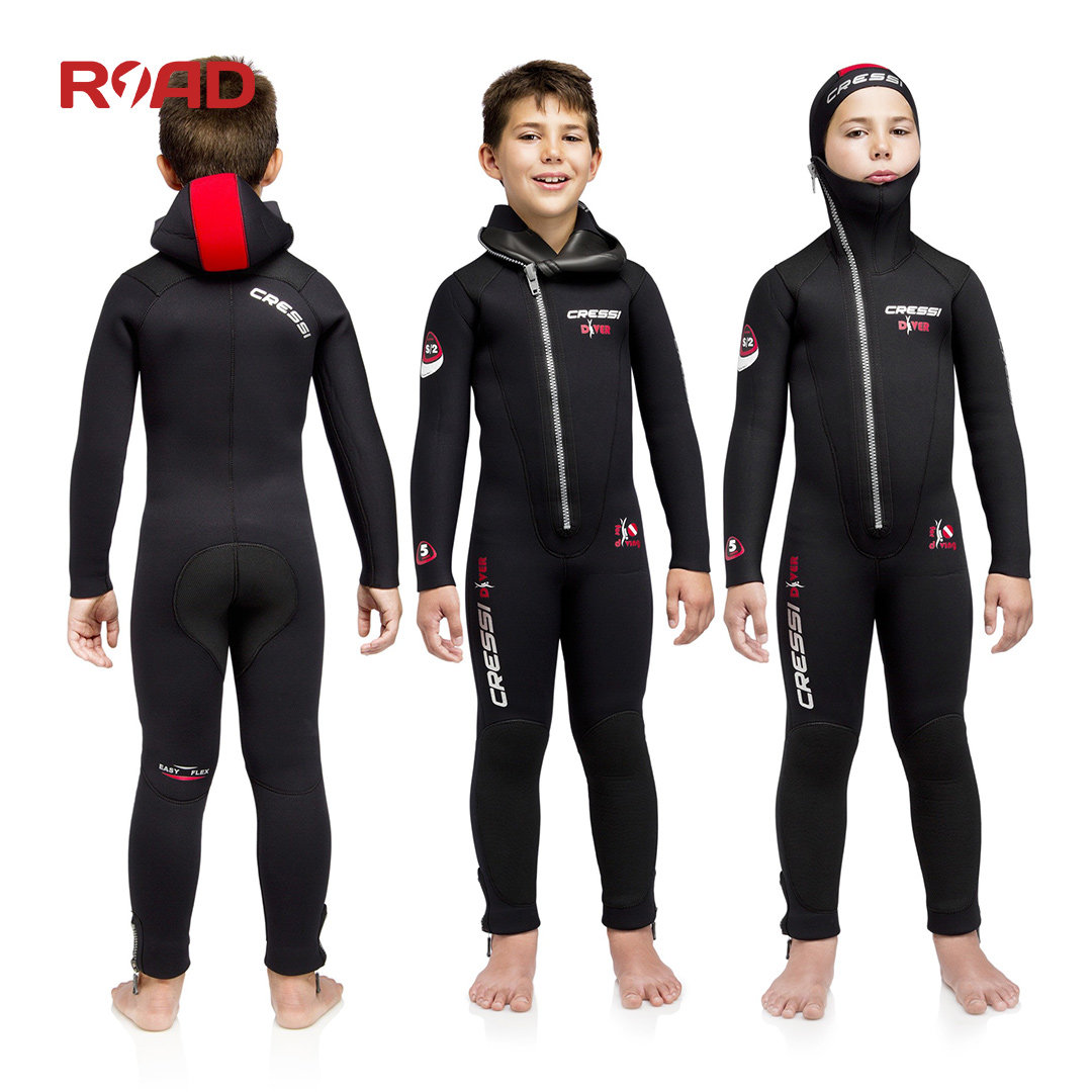 Cressi Diver Junior儿童保暖潜水服拉链连体含帽冷水游泳湿衣5mm