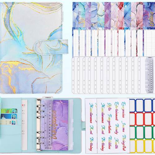 Colorful A6 PU Binder Budget Planner Notebook Covers Folder