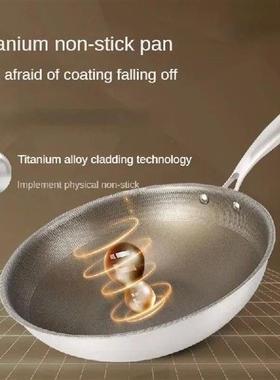 Titanium Wok Pan 316 Stainless Steel Frying Pan  Less Fume