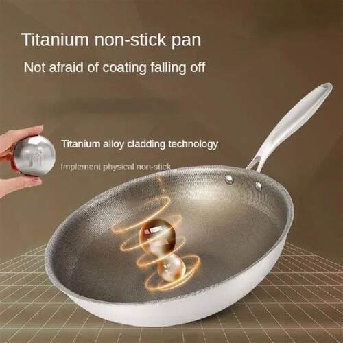 Titanium Wok Pan 316 Stainless Steel Frying Pan  Less Fume