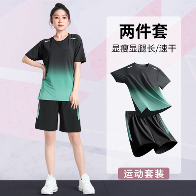 运动套装女2025新款跑步速干衣短袖夏季大码胖mm短裤健身羽毛球服