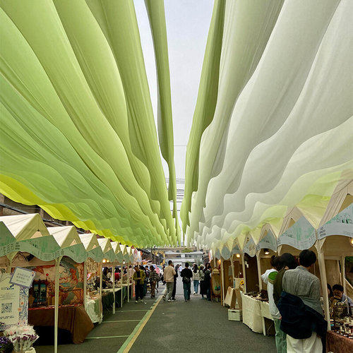 网红纱幔风动吊顶纱幔餐厅民宿装饰酒店户外景区纱幔海边风动纱幔