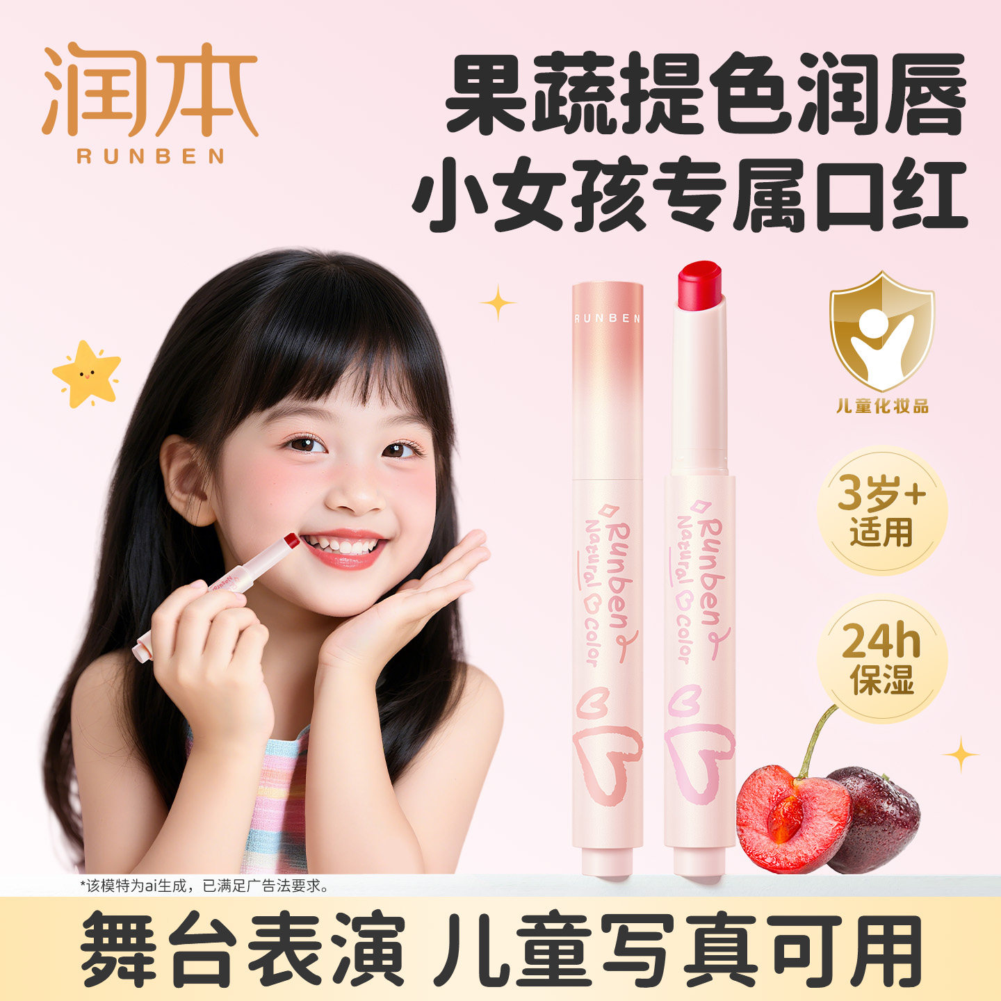 润本儿童润唇膏小女孩专用变色口红宝宝保湿滋润防干裂官方正品