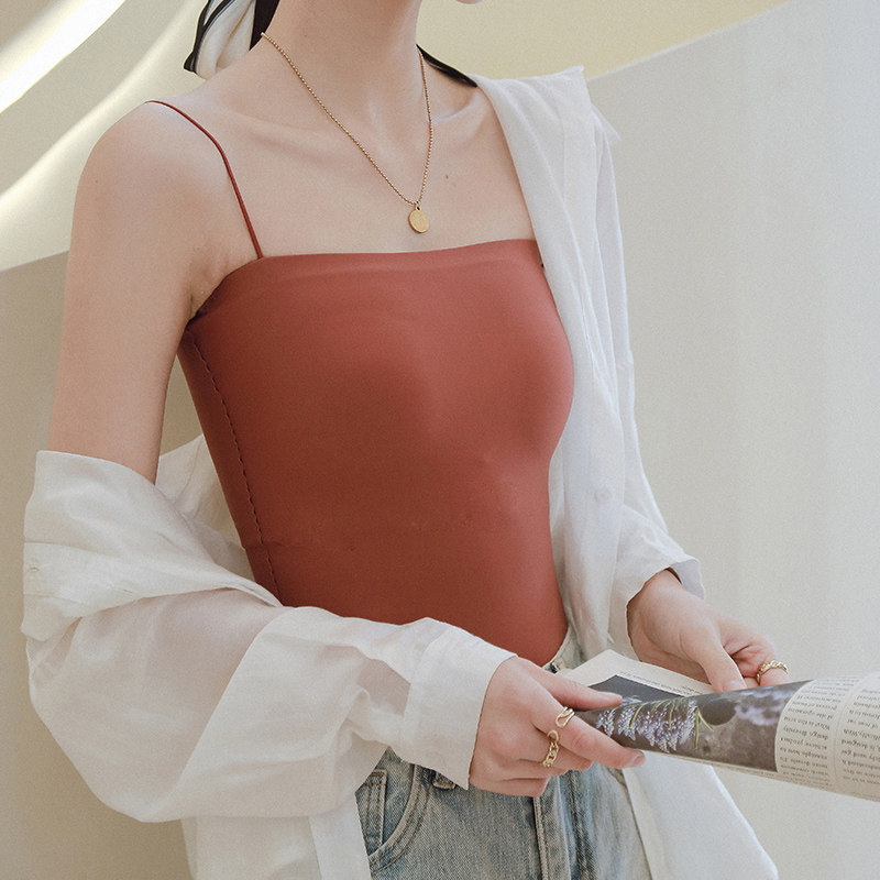 甜辣带胸垫平领冰丝小背心女性感外穿抹胸内搭设计感吊带打底上衣,女装/女士精品,背心吊带,淘宝优惠券,粉丝福利购,淘宝优惠卷