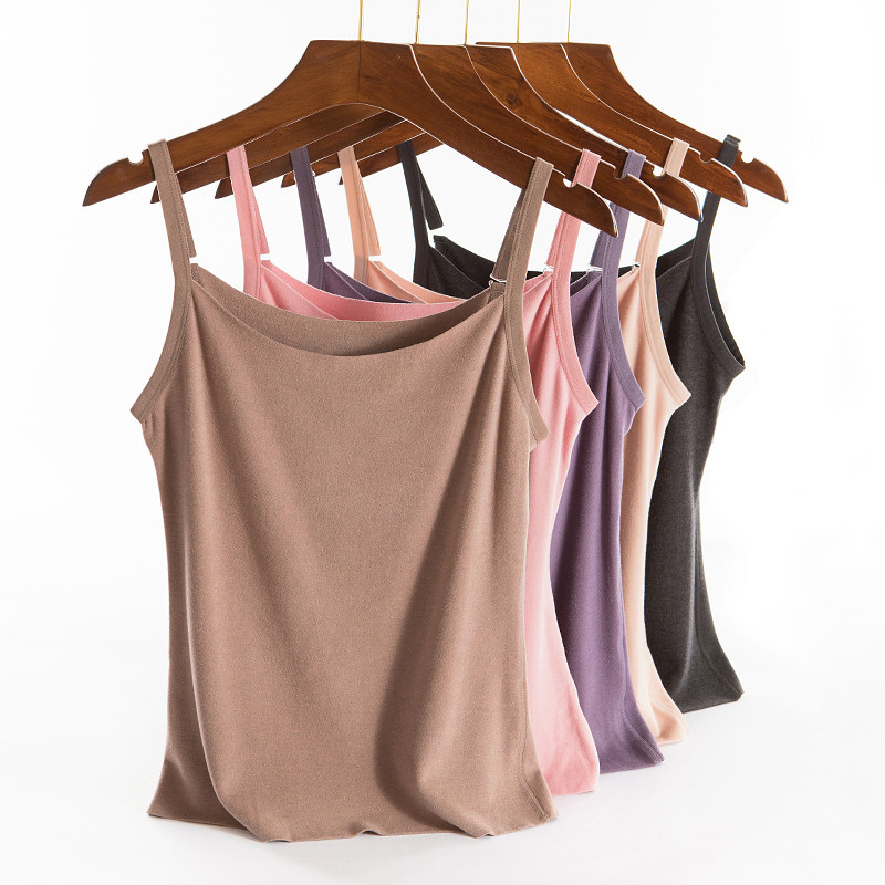 吊带背心女士双面德绒无痕自发热保暖内衣紧身打底马甲上衣秋冬季