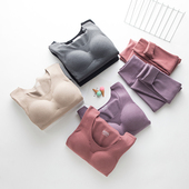 加绒高腰冬季 双面德绒无痕保暖内衣女套装 带胸垫紧身打底秋衣秋裤